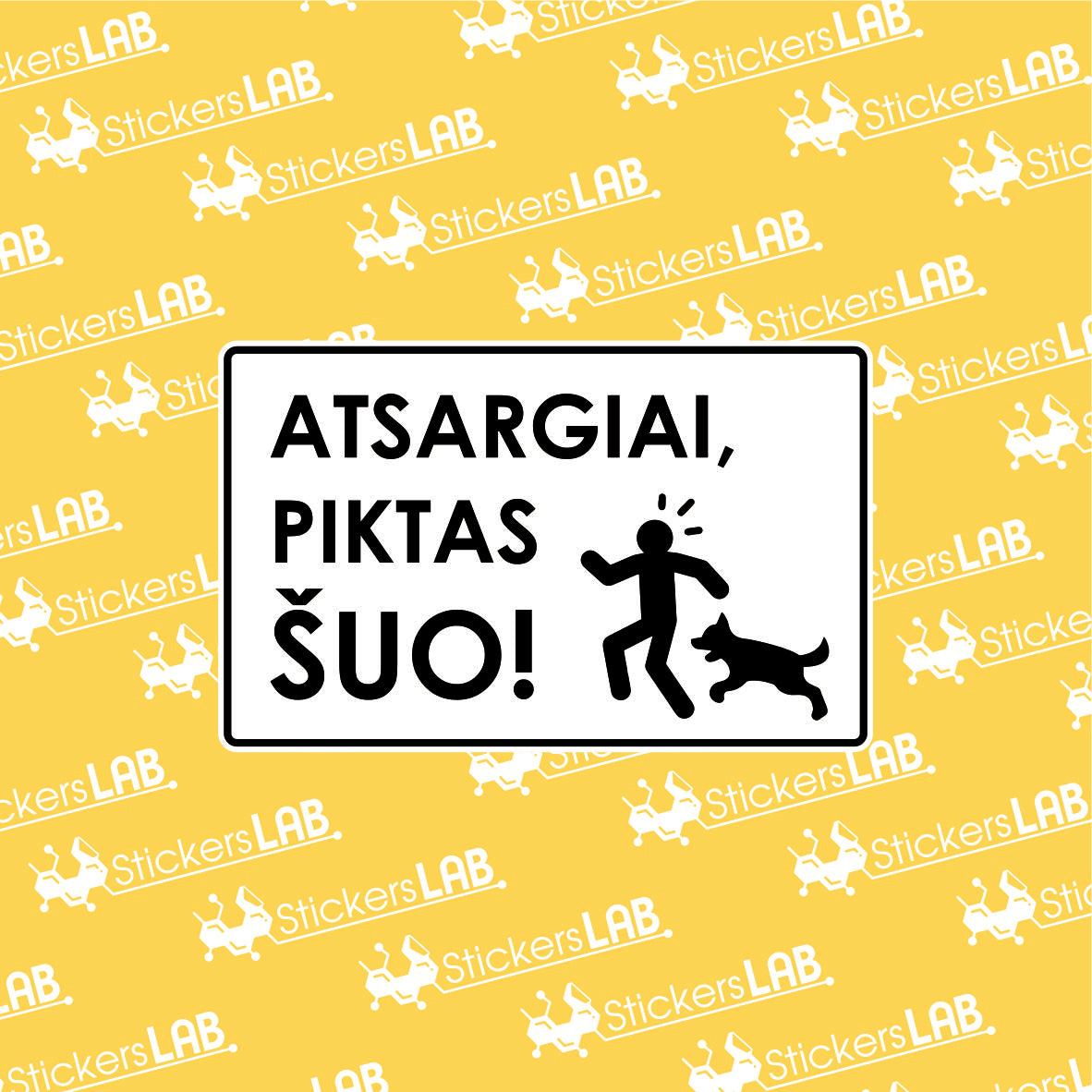 Ženklas su užrašu "ATSARGIAI, PIKTAS ŠUO" (APS1)