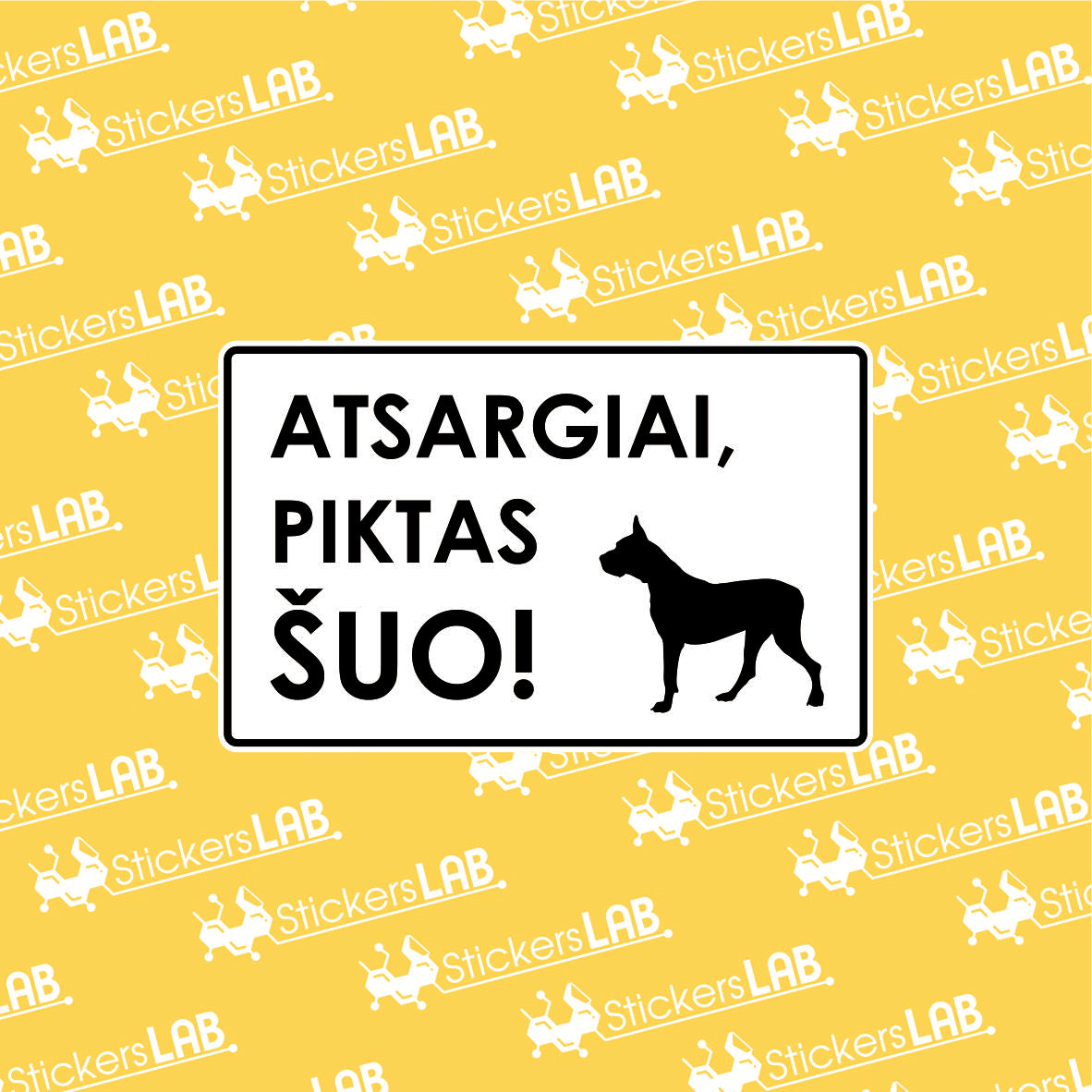 Ženklas su užrašu "ATSARGIAI, PIKTAS ŠUO" (APS2)