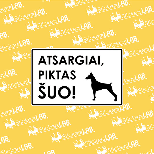 Ženklas su užrašu "ATSARGIAI, PIKTAS ŠUO" (APS3)