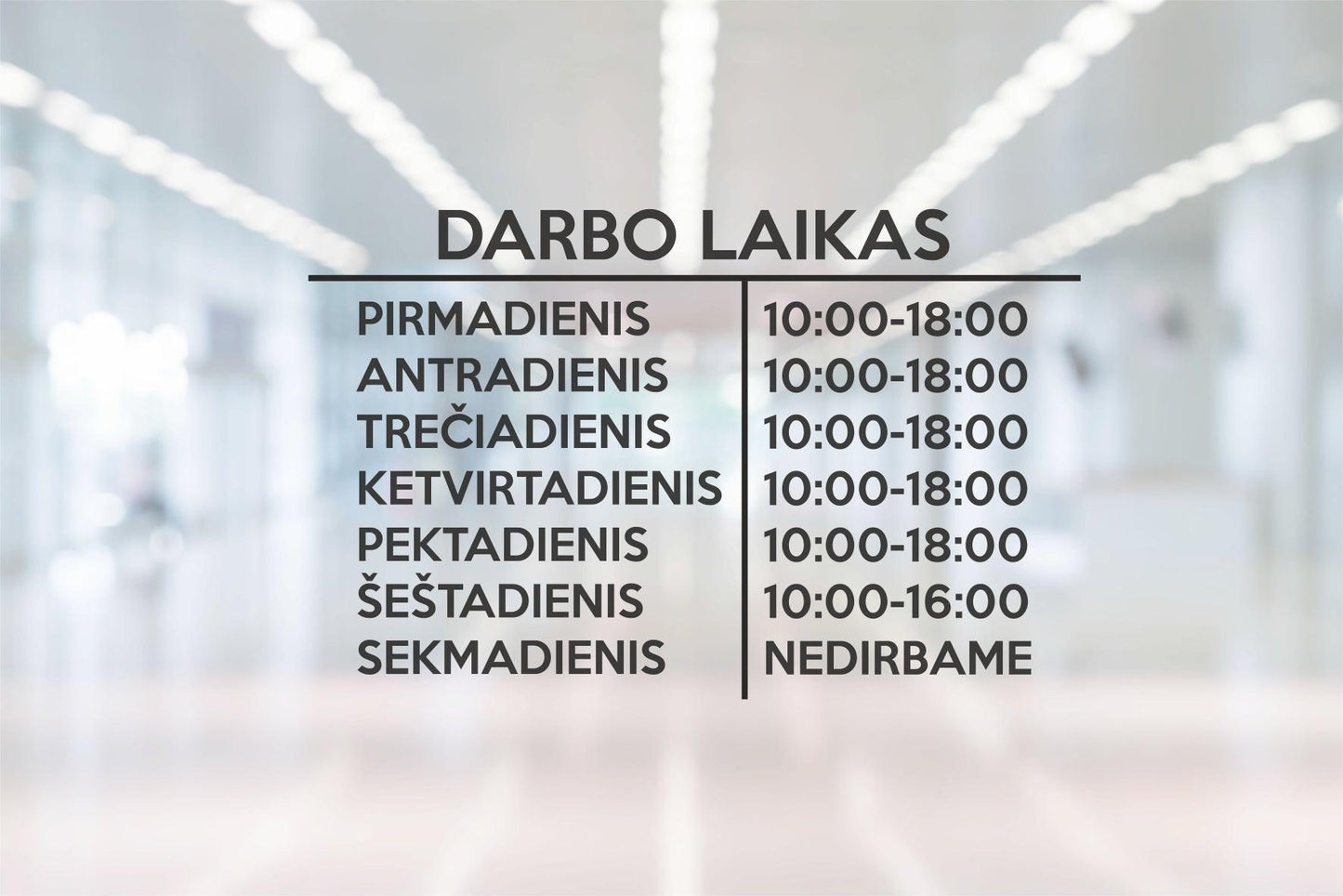 Lipdukas parduotuvei, kavinei, barui, restoranui DARBO LAIKAS ant langų arba durų